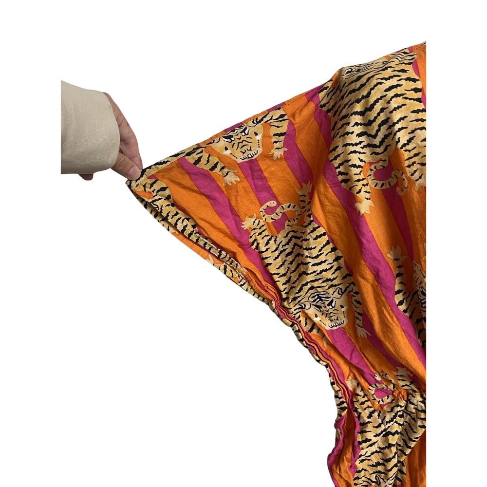 Indacorify Tiger Print Kaftan Beach Cover Up Cotton Indian Resortwear Pink - Picture 3 of 11